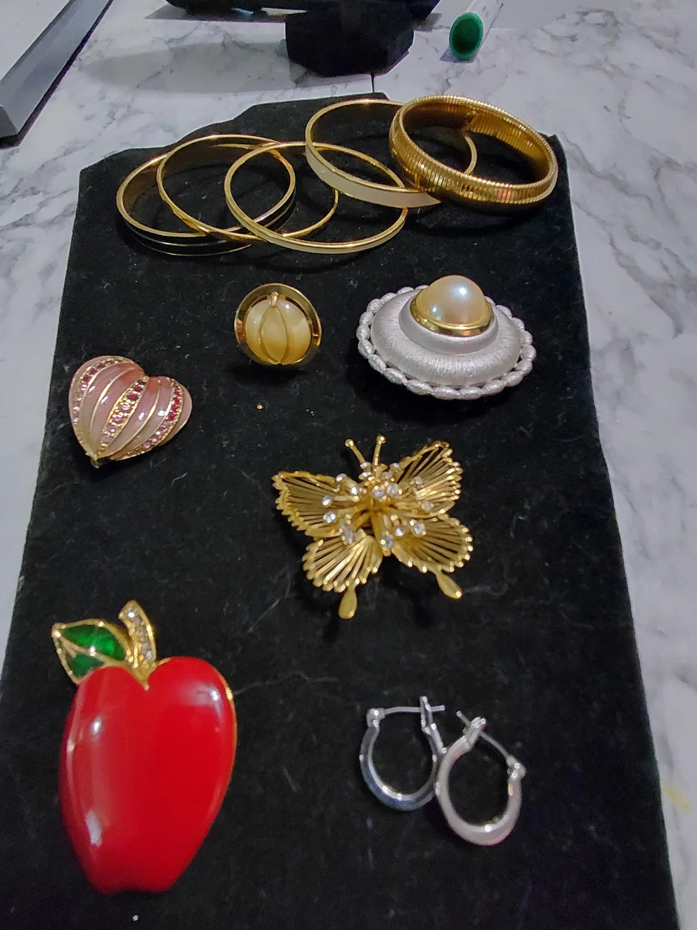 Monet Gold-Tone Butterfly Brooch with Pearl and Red Apple Accent